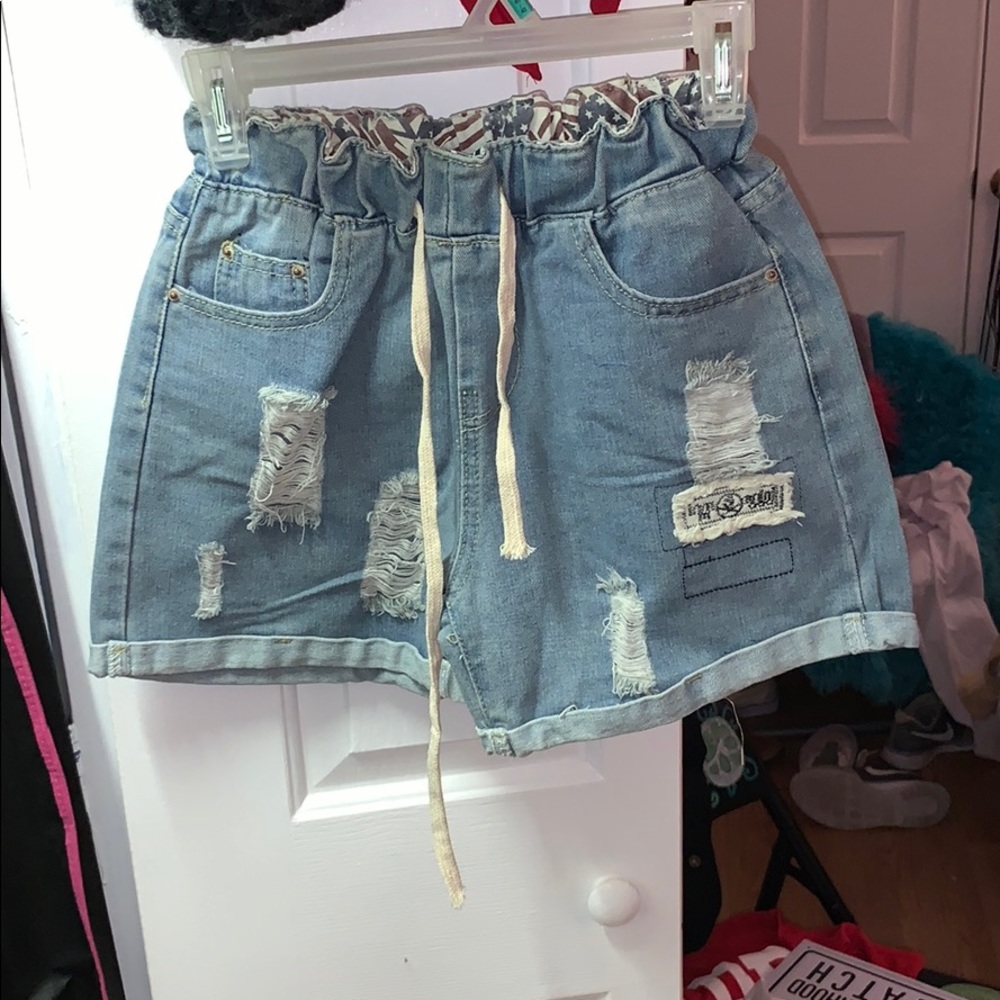 ROMWE High Waisted Drawstring American Flag Shorts